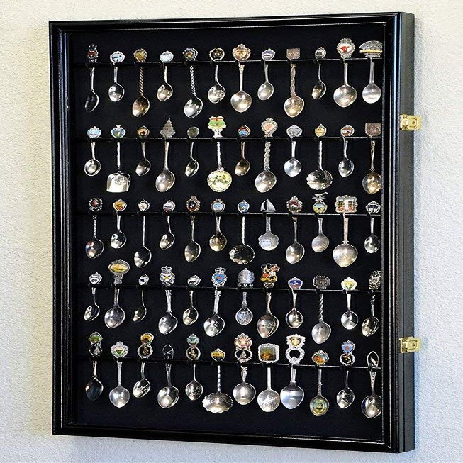 flag connections 60-Spoon Display Case Cabinet Holder Rack -Black Finish