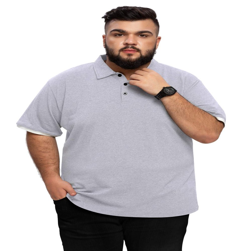 Aiyino Men's Big and Tall Classic Fit Short Sleeve Solid Soft Cotton Polo Shirt 3XL Light Grey