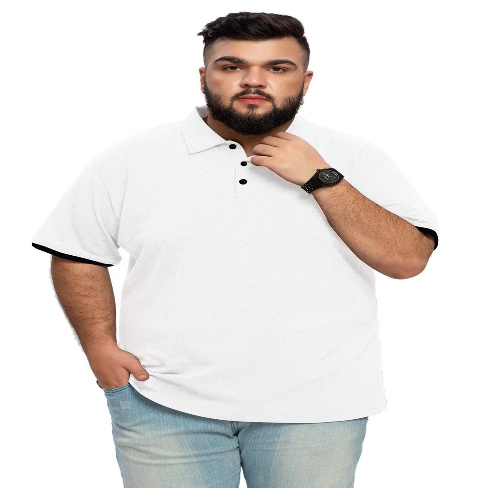 Aiyino Men's Big and Tall Classic Fit Short Sleeve Solid Soft Cotton Polo Shirt 2XL White