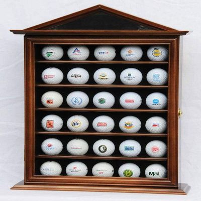 Flags connections 30 Golf Ball Designer Display Case Cabinet Holder Wall Rack -Walnut