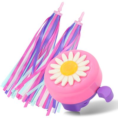 PLATT Bike Bell for Kids, Bike Horn for Boys and Girls Bike with 1 Pair Bike Streamer TasselsPink+Purple