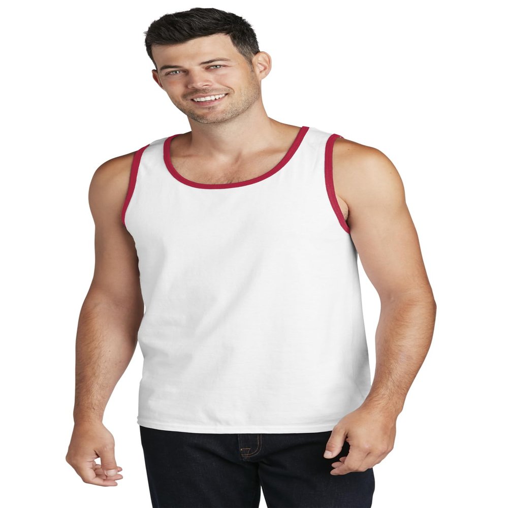 Port & Company Core Cotton Tank Top. PC54TT XL White/ Red