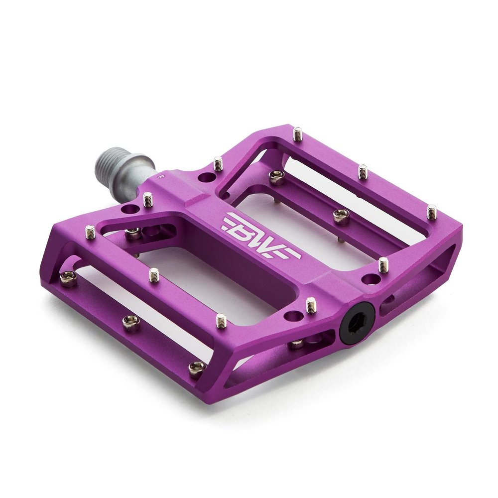 BW USA Berm Platform Bike Pedals - Lightweight Aluminum Flat Pedals for MTB and BMX - Purple