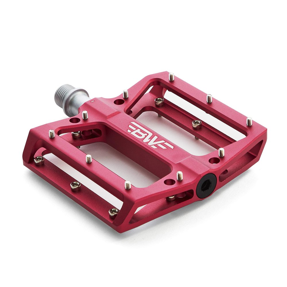 BW USA Berm Platform Bike Pedals - Lightweight Aluminum Flat Pedals for MTB and BMX - Red