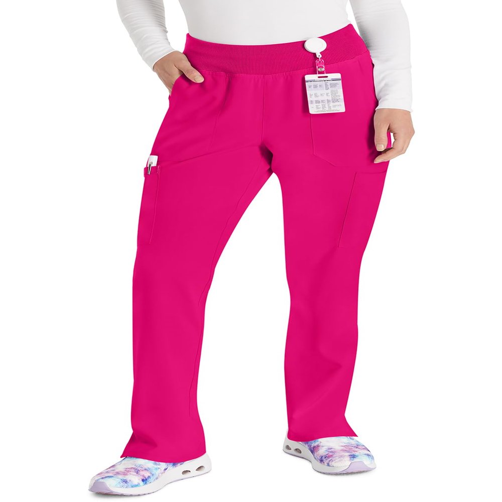 Dickies EDS Essentials Women Scrubs Pant Natural Rise Tapered Leg Pull-on DK005, XL, Hot Pink