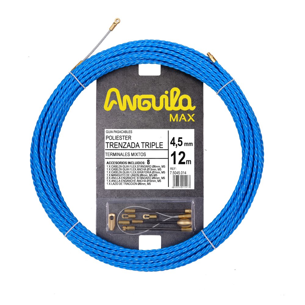 Anguila Max 7.5045.012 Cable Guide Special Curves Polyester Triple Braided 4.5 mm 12 m and Mixed Terminals, Blue