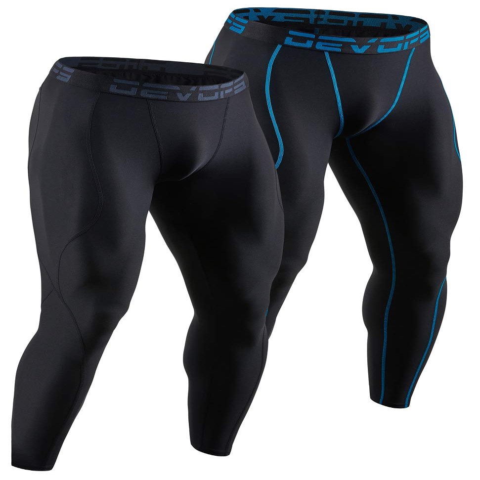 DEVOPS 2 Pack Men's Compression Pants Athletic Leggings (Large, Black/Black(N.Blue))
