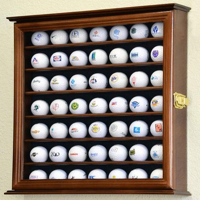 flag connections 49 Golf Ball Display Case Cabinet Rack Holder w/UV Protection -Walnut Finished
