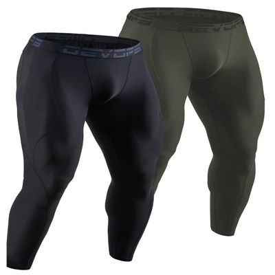DEVOPS 2 Pack Men's Compression Pants Athletic Leggings (2X-Large, Black/Olive)