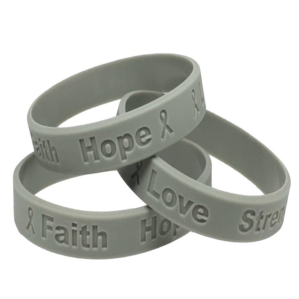 10 Brain Tumor Gray Silicone Awareness Bracelets - Medical Grade Silicone - Latex and Toxin Free - (10 Bracelets)