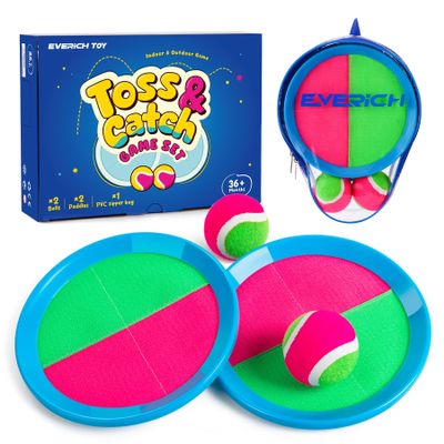 EVERICH Upgraded Toss and Catch Ball Game Set - Indoor and Outdoor Games for Kids 3-12, Beach Sand Pool Water Toy Includes 2 Paddles 2 Sticky Balls, Great Birthday Easter Gifts for Boys Girls