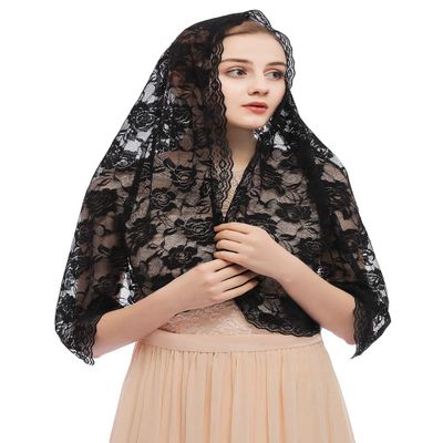 Catholic Church Veils Mantillas For Women Lace Scarf Mass Head Covering Black