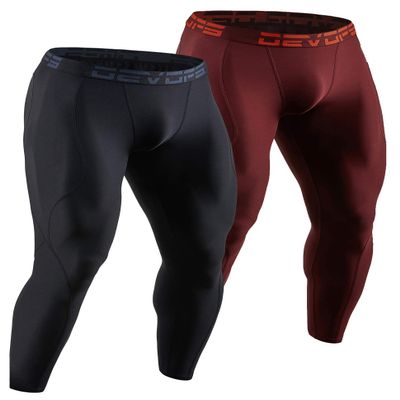 DEVOPS 2 Pack Men's Compression Pants Athletic Leggings (Small, Black/Brick)