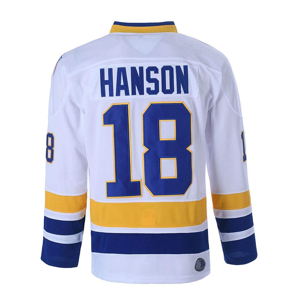 Hanson Brothers Charlestown Chiefs 16 Jack 17 Steve 18 Jeff Slap Shot Movie Ice Hockey Jersey (18 White, Small)