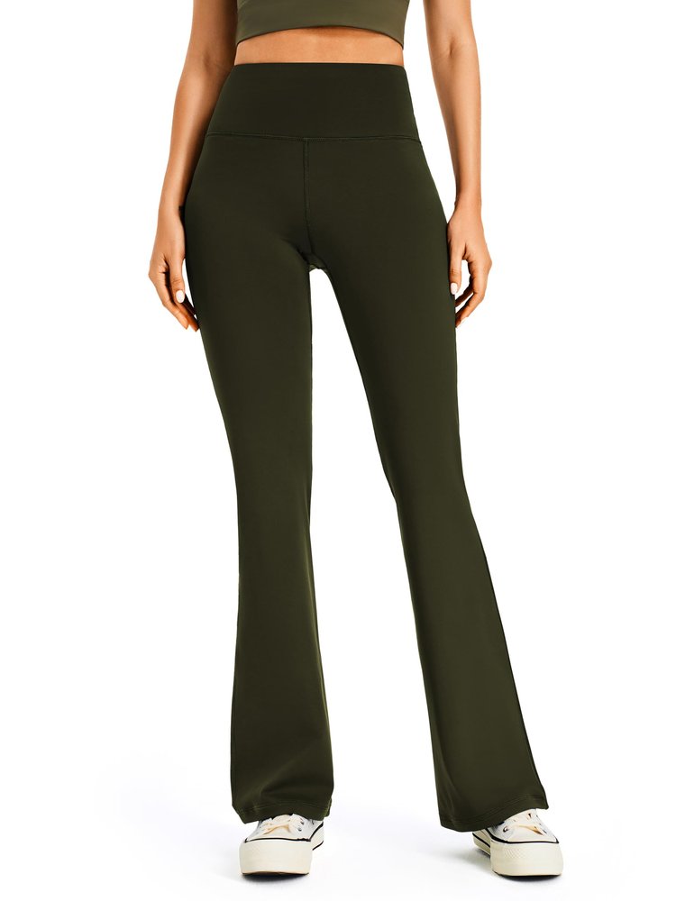 AFITNE Yoga Pants for Women Bootcut Pants with Pockets High Waisted Workout Bootleg Yoga Pants Tall Long Athletic Gym Pants Army Green - L