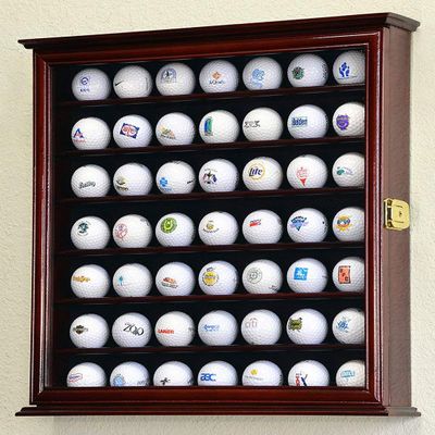 flag connections 49 Golf Ball Display Case Cabinet Rack Stand Holder w/UV Protection -Cherry Finish