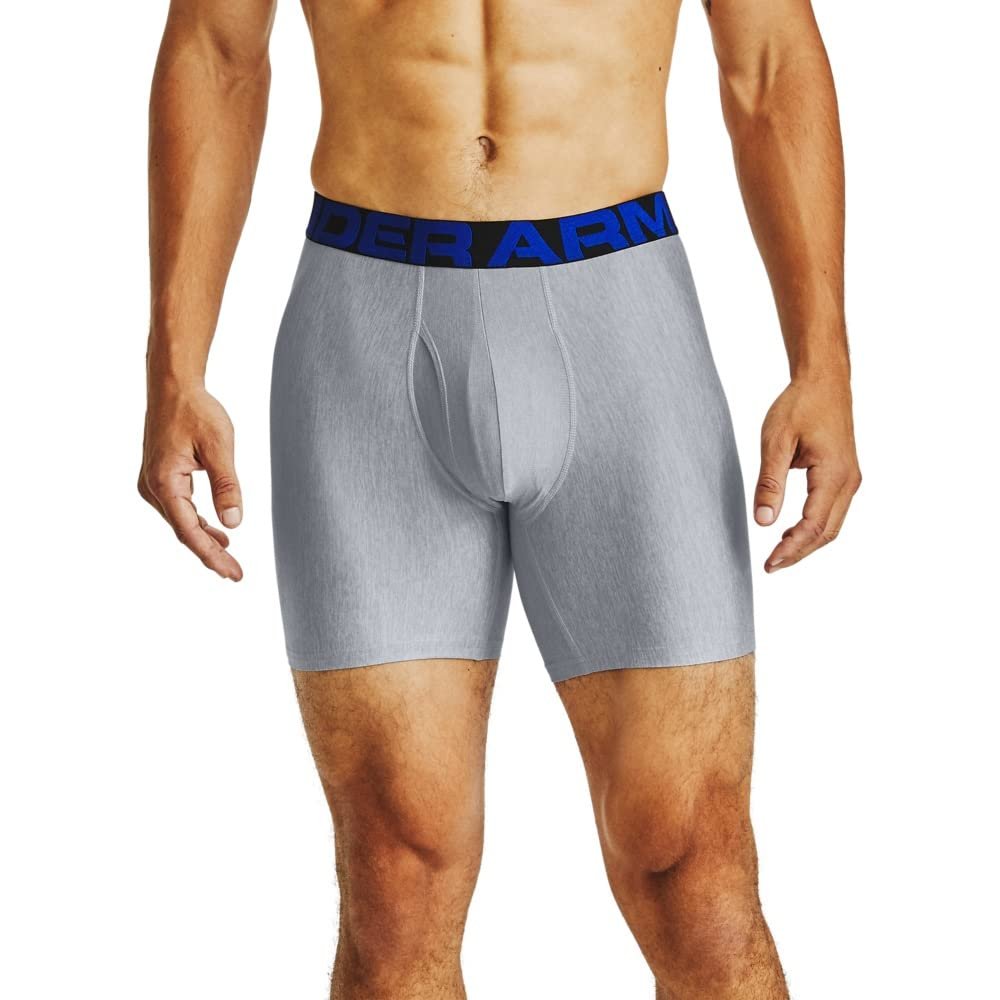 Under Armour mens Tech 6-inch Boxerjock 2-Pack, Academy Blue (408)/Mod Gray Light Heather, 4X-Large
