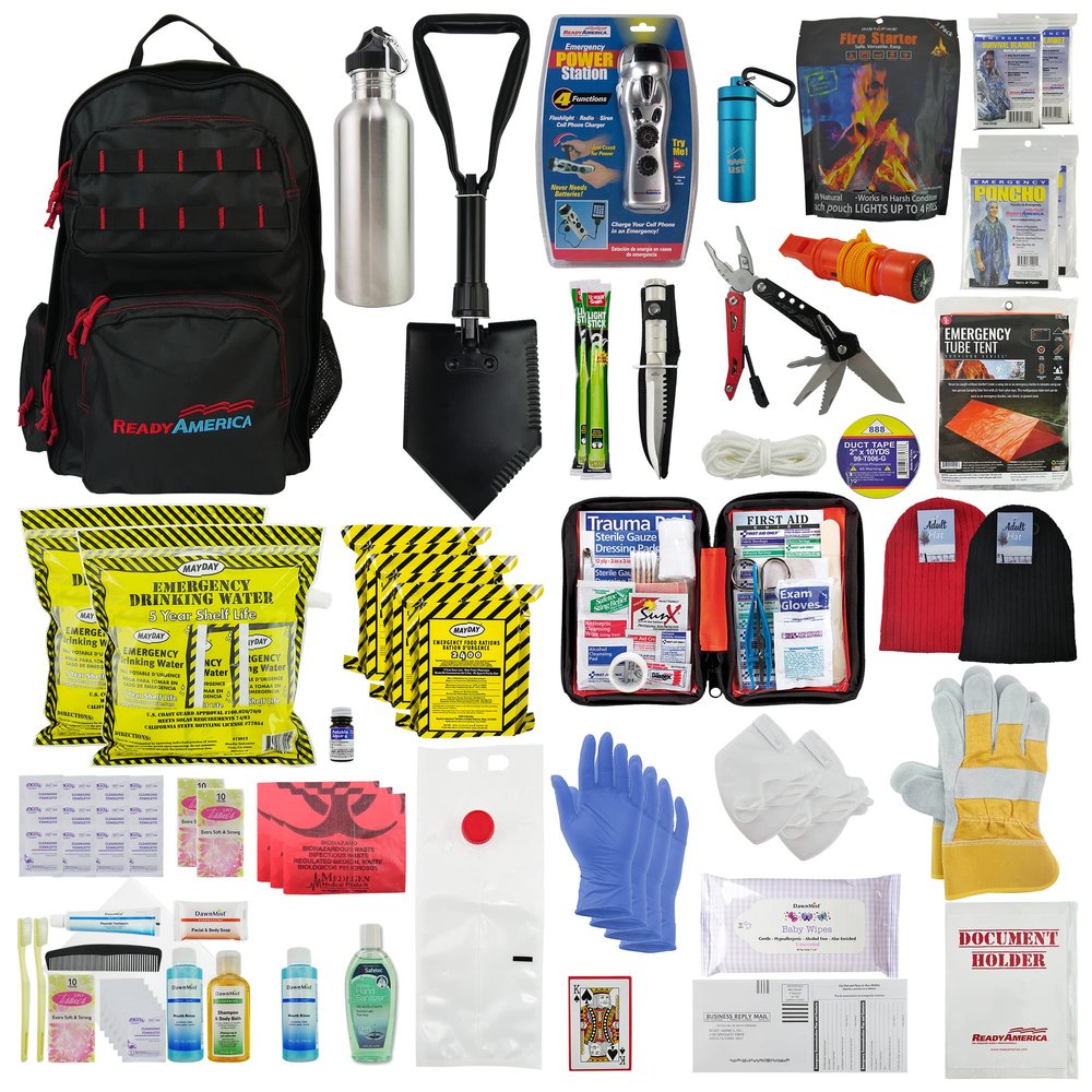 Ready America 72 Hour Elite Emergency Kit, 2-Person, 3-Day Backpack, Includes First Aid Kit, Survival Blanket, Emergency Food, Portable Disaster Preparedness Go-Bag for Earthquake, Fire, Flood