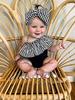 Baby Girl Hawaiian Ruffles Bikini One-Piece Swimsuit Beach Bathing Suit Floral Swimwear+Headband 2 Pcs Set (Black Strips, 12-18 Months) view 2
