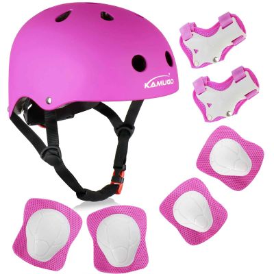 KAMUGO Kids Bike Helmet, Toddler Helmet for Ages 2-8 Boys Girls with Sports Protective Gear Set Knee Elbow Wrist Pads for Skateboard Cycling Scooter Rollerblading (Purple)