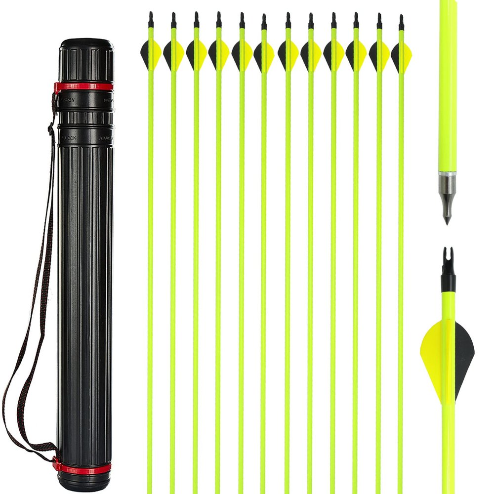 Obert 12pcs Archery Carbon Fiber Arrows for Recurve Bow Compound Bow 30 Inch Spine 500 with Arrow Quiver for Hunting Shooting Target