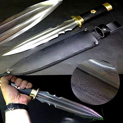 GLW Sword Chinese Spear Pike spearhead Daggers Short Sword Pattern Steel Blade 100% Handmade Grinding Polishing Chinese Longquan Sword Sword Jian Sharp Blade Battle Ready