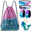 GA&EN Mermaid Reversible Sequin Drawstring Backpack/Bag Iridescent Dotted Blue/Light Purple for Kids Girls view 1