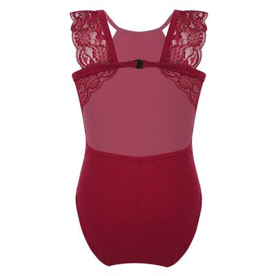 Freebily Kids Girls Floral Lace Gymnastics Leotard Mock Neck Ballet Dance Unitard Biketard Bodysuit Athletic Tracksuit Burgundy Lace Splice Camisole 3-4 Years