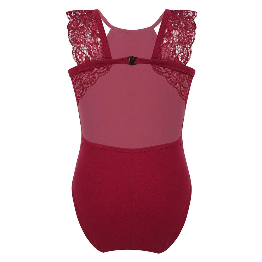 Freebily Kids Girls Floral Lace Gymnastics Leotard Mock Neck Ballet Dance Unitard Biketard Bodysuit Athletic Tracksuit Burgundy Lace Splice Camisole 3-4 Years