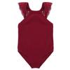 Freebily Kids Girls Floral Lace Gymnastics Leotard Mock Neck Ballet Dance Unitard Biketard Bodysuit Athletic Tracksuit Burgundy Lace Splice Camisole 3-4 Years view 4