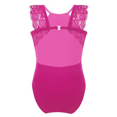 Freebily Kids Girls Floral Lace Gymnastics Leotard Mock Neck Ballet Dance Unitard Biketard Bodysuit Athletic Tracksuit Rose_Red Lace Splice Camisole 3-4 Years