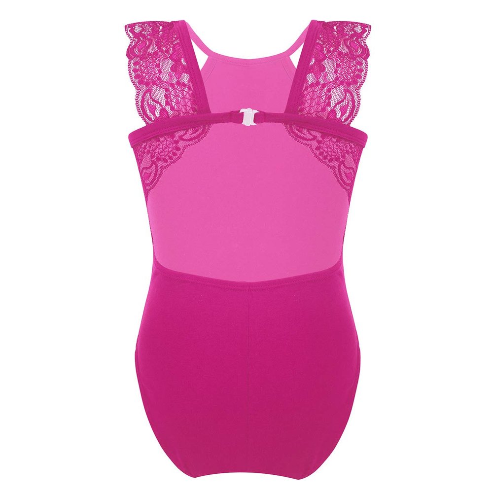 Freebily Kids Girls Floral Lace Gymnastics Leotard Mock Neck Ballet Dance Unitard Biketard Bodysuit Athletic Tracksuit Rose_Red Lace Splice Camisole 3-4 Years