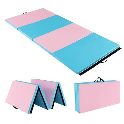 Giantex 4'x8'x2 Gymnastics Mat, Folding Anti-Tear Panel Mats w/Carrying Handles, Hook and Loop Fastener, Lightweight Tumbling Mat, Folding Gymnastics Mats for Fitness, Exercise (Blue/Pink)