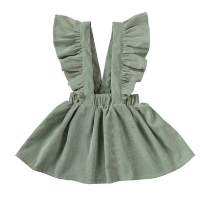 Fashion Retro Corduroy Suspender Baby Girl Skirt Dress Toddler Ruffles Straps Casual Dress Girls Summer Outfits Clothes (Light Green Girl Skirt, 2-3 T)