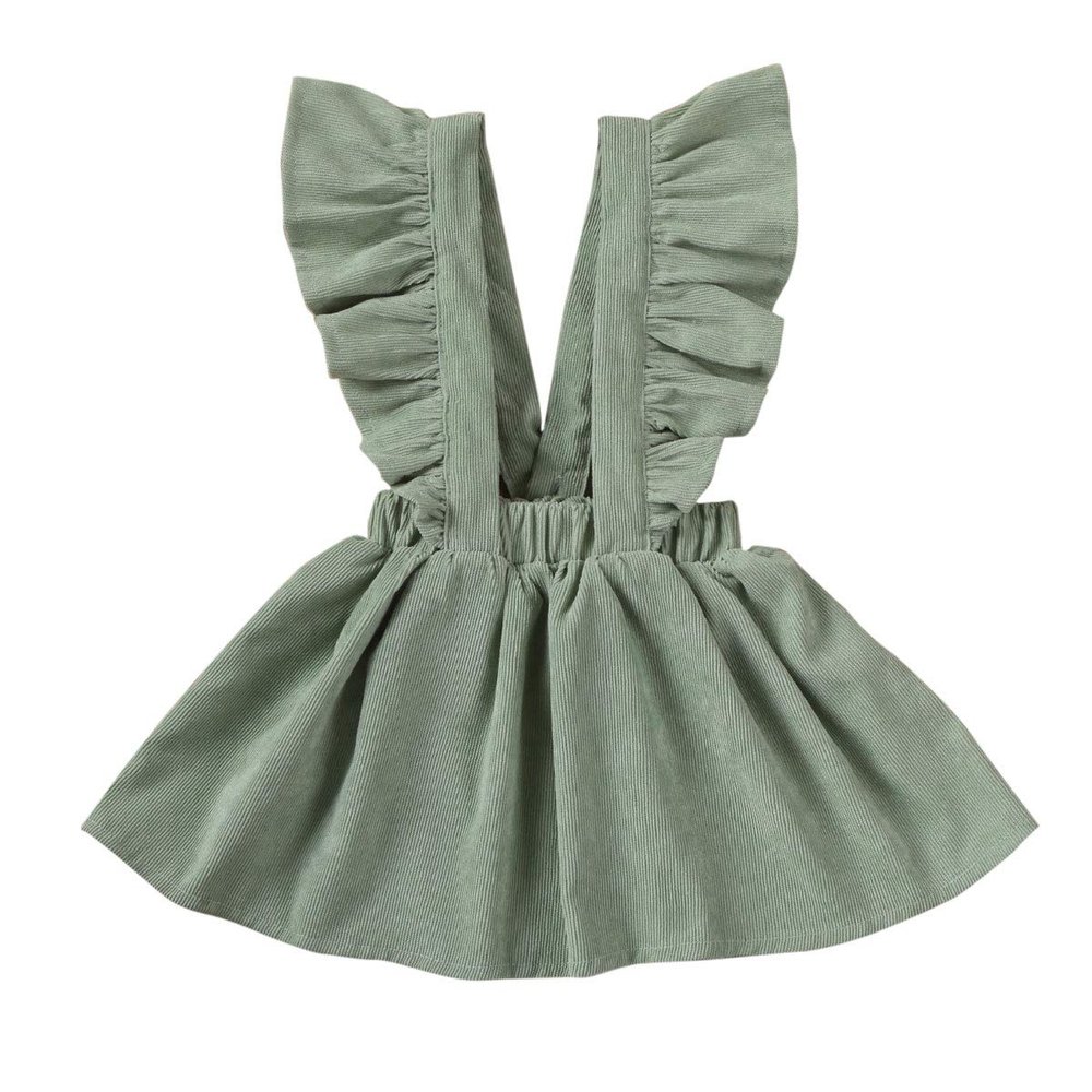 Fashion Retro Corduroy Suspender Baby Girl Skirt Dress Toddler Ruffles Straps Casual Dress Girls Summer Outfits Clothes (Light Green Girl Skirt, 2-3 T)