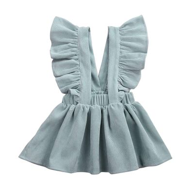ITFABS Fashion Retro Corduroy Suspender Baby Girl Skirt Dress Toddler Ruffles Straps Casual Dress Girls Summer Outfits Clothes (Light Green, 4-5 T)