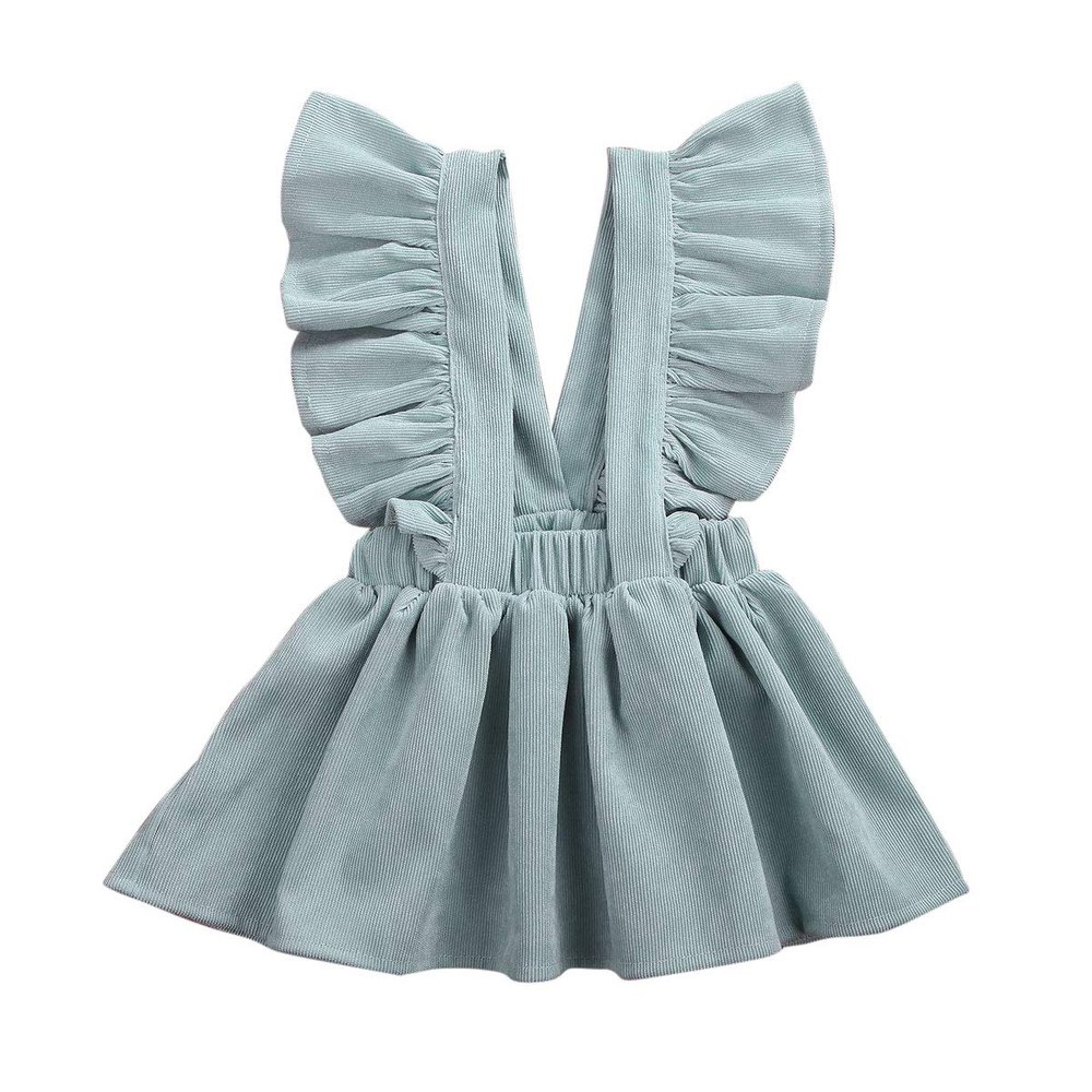 ITFABS Fashion Retro Corduroy Suspender Baby Girl Skirt Dress Toddler Ruffles Straps Casual Dress Girls Summer Outfits Clothes (Light Green, 4-5 T)