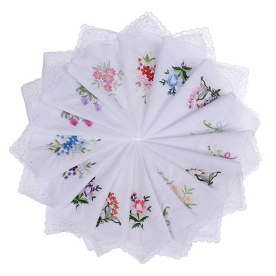 30pcs Women Floral Handkerchiefs Vintage Floral Embroidered Cotton Ladies Handkerchiefs