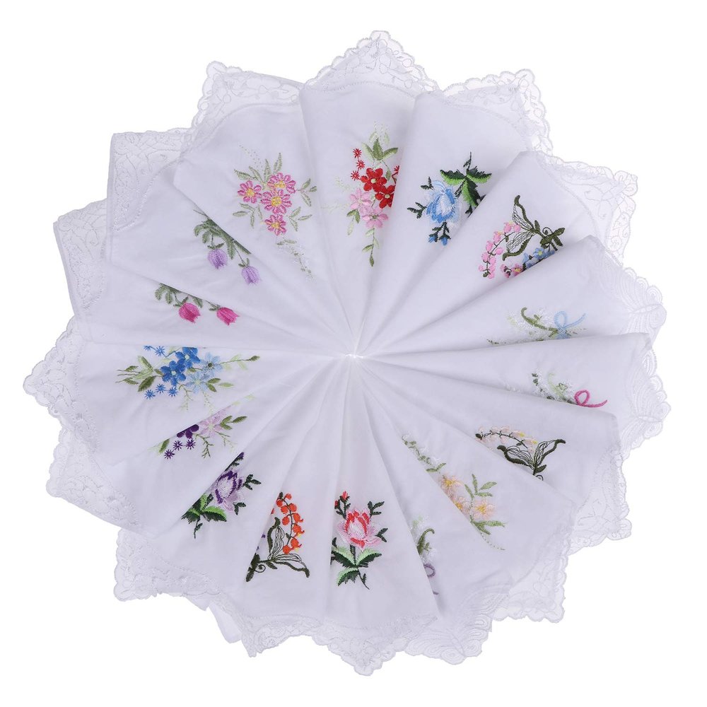 30pcs Women Floral Handkerchiefs Vintage Floral Embroidered Cotton Ladies Handkerchiefs