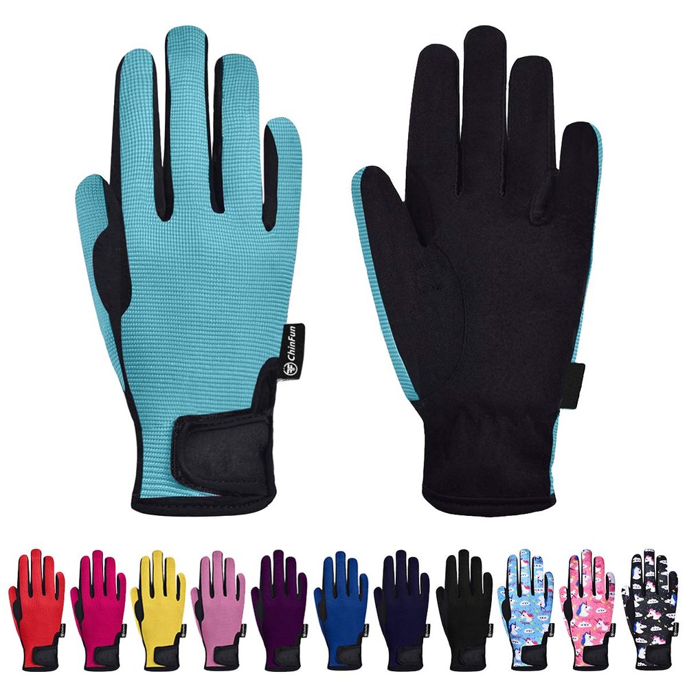 ChinFun Horse Riding Glove Equestrian Gloves Kids for Boys Girls Horseback Riding Gloves Grip for Youth Children Riding Sports Biking Cycling Gardening Sky Blue Size XL