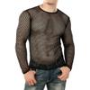 VOWUA Men's Mesh See Through Fishnet Shirts Muscle Pullover Long Sleeves Crew Neck Casual Clubwear Blouse Black view 2