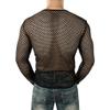 VOWUA Men's Mesh See Through Fishnet Shirts Muscle Pullover Long Sleeves Crew Neck Casual Clubwear Blouse Black view 3