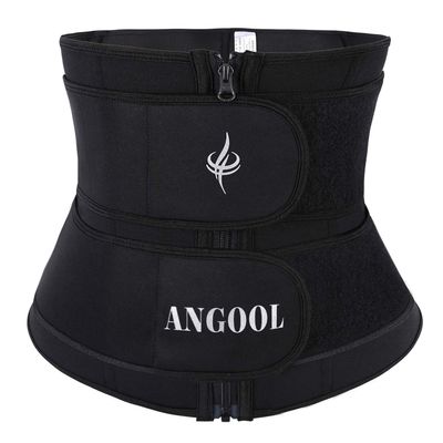 ANGOOL Neopren Waist Trainer For Women,Workout Plus Size Trimmer Belt Sauna Sweat Corset Cincher With Zipper Black