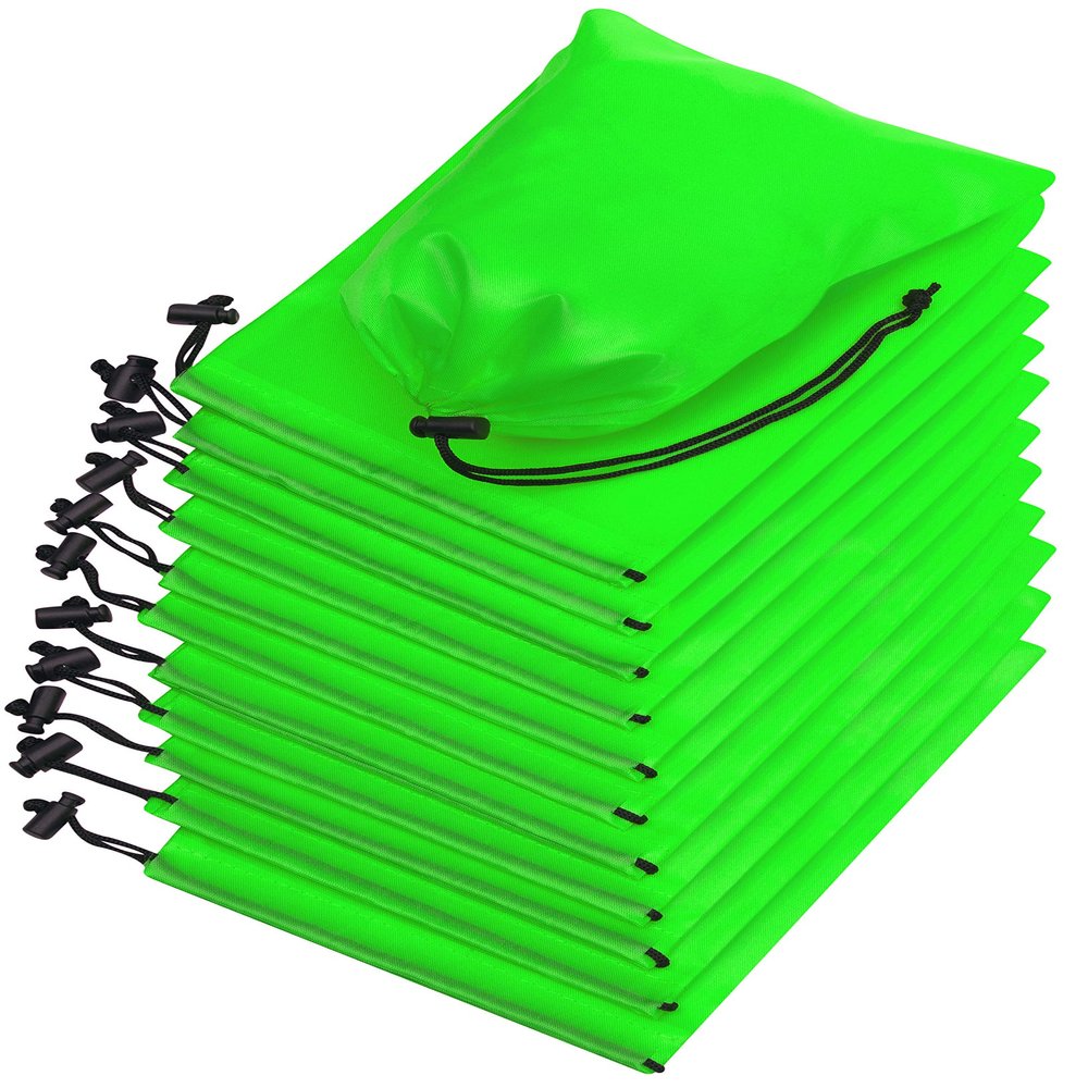 Drawstring Bag - Nylon Cinch and Ditty Stuff Pouch with Toggle (6 x 8-12 pack, Green)