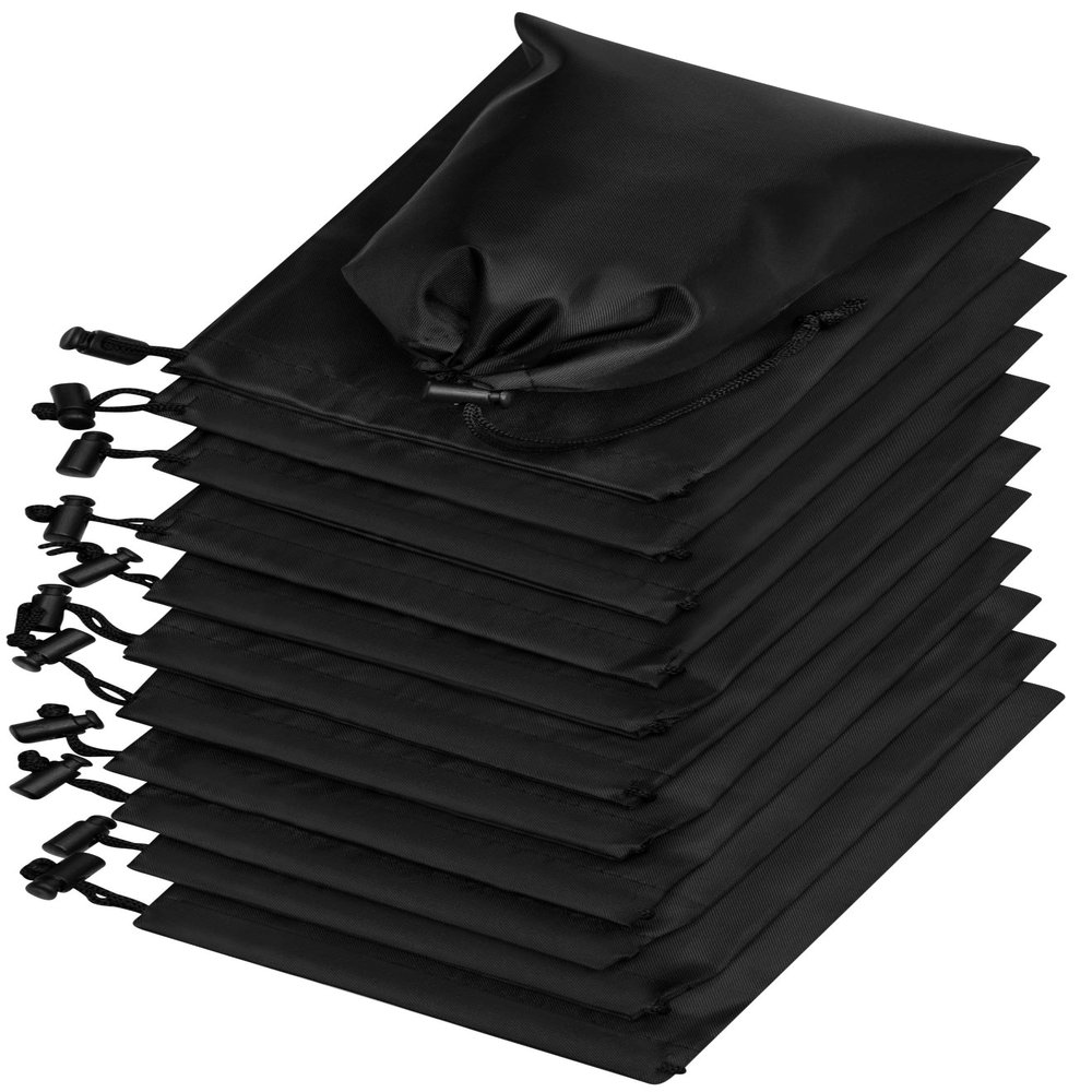 Drawstring Bag - Nylon Cinch and Ditty Stuff Pouch with Toggle (5 x 7-12 pack, Black)