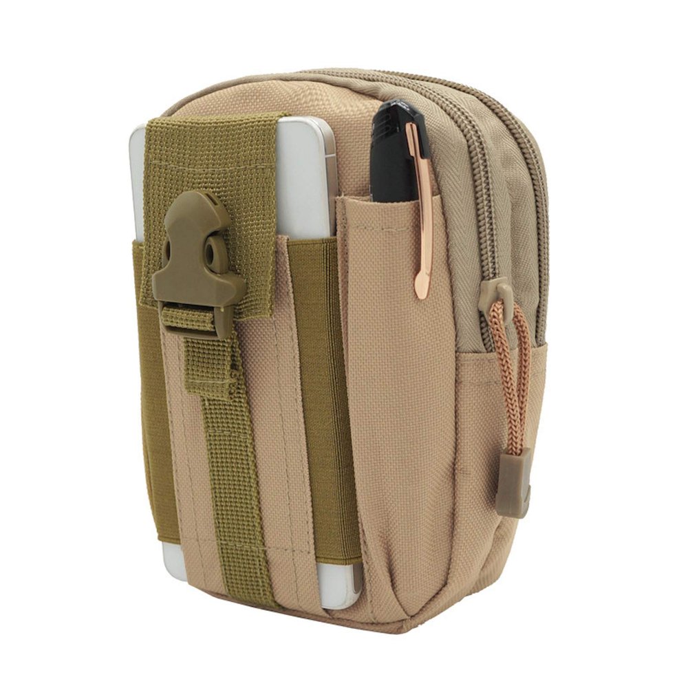 Elonglin Tactical Waist Pack Multi Purpose Bag EDC Pouch Utility with Strap Camping Hiking Nylon Pouch Cell Phone Holster Holder 2 Khaki