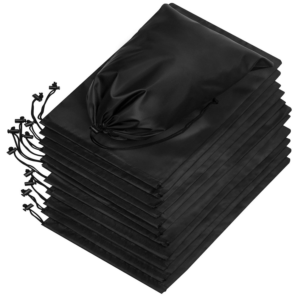Drawstring Bag - Nylon Cinch and Ditty Stuff Pouch with Toggle (10 x 15-12 pack, Black)