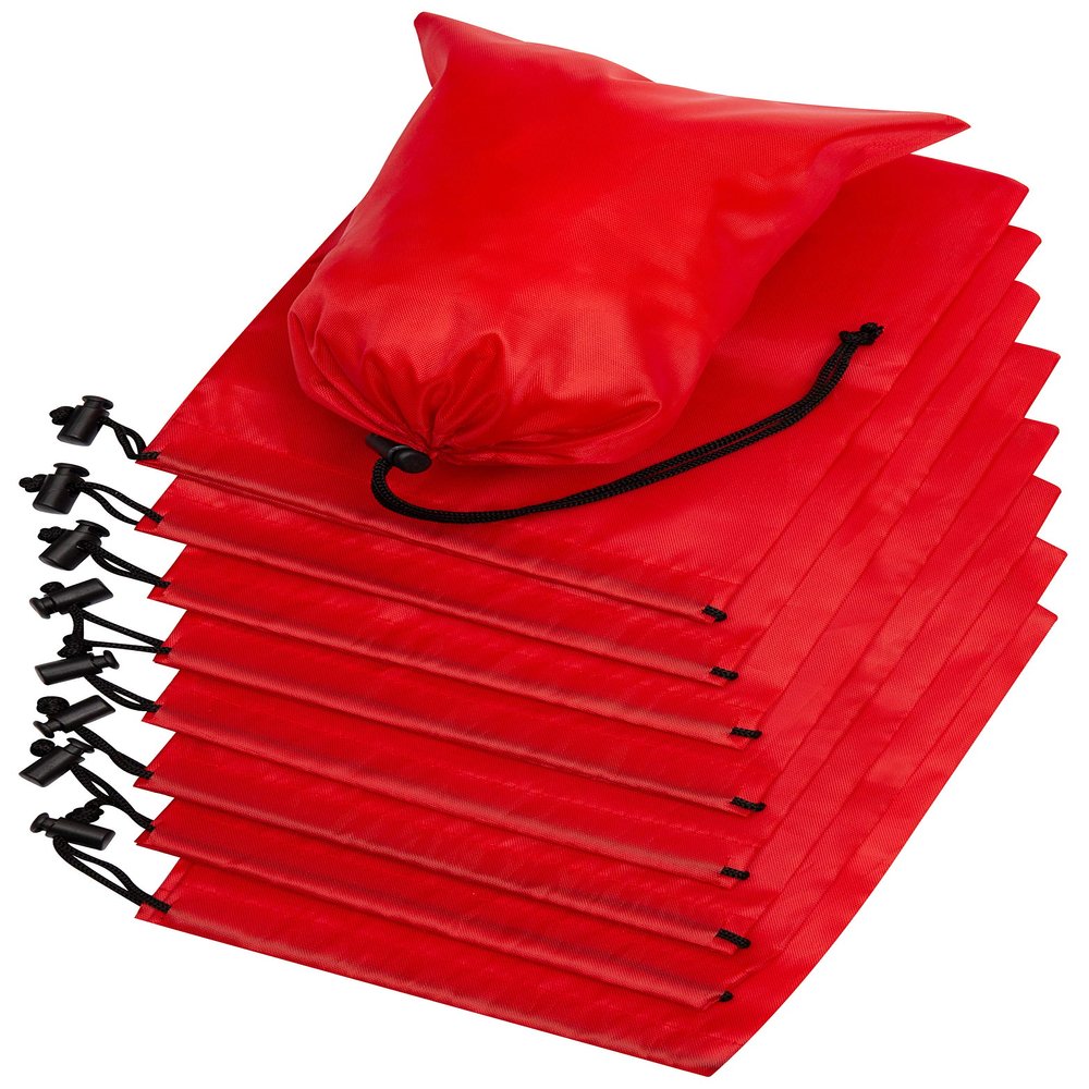 Drawstring Bag - Nylon Cinch and Ditty Stuff Pouch with Toggle (6 x 8-12 pack, Red)