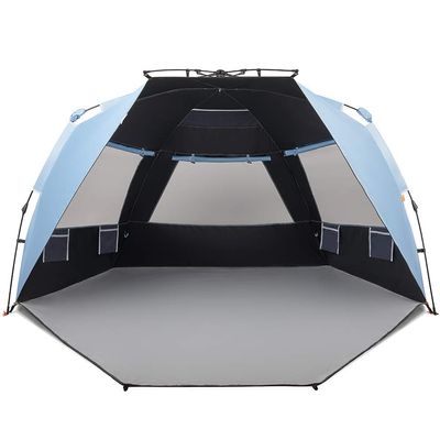 Easthills Outdoors Instant Shader Dark Shelter XL Beach Tent 99" Wide for 4-6 Person Sun Shelter UPF 50+ with Extended Zippered Porch Sky Blue