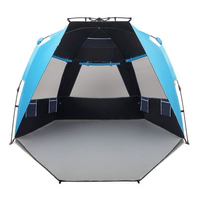 Easthills Outdoors Instant Shader Dark Shelter XL Beach Tent 99" Wide for 4-6 Person Sun Shelter UPF 50+ with Extended Zippered Porch Pacific Blue